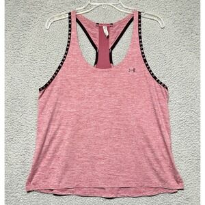 Under Armour Womens Tank Top L Pink Loose Fit Heat Gear Stretch Logo Gym